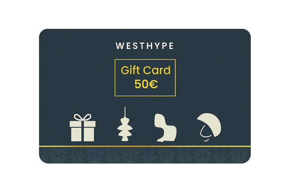 WESTHYPE Geschenkkarte 50 Euro, blaues Design, Geschenk-Symbole, Gutschein für Shopping