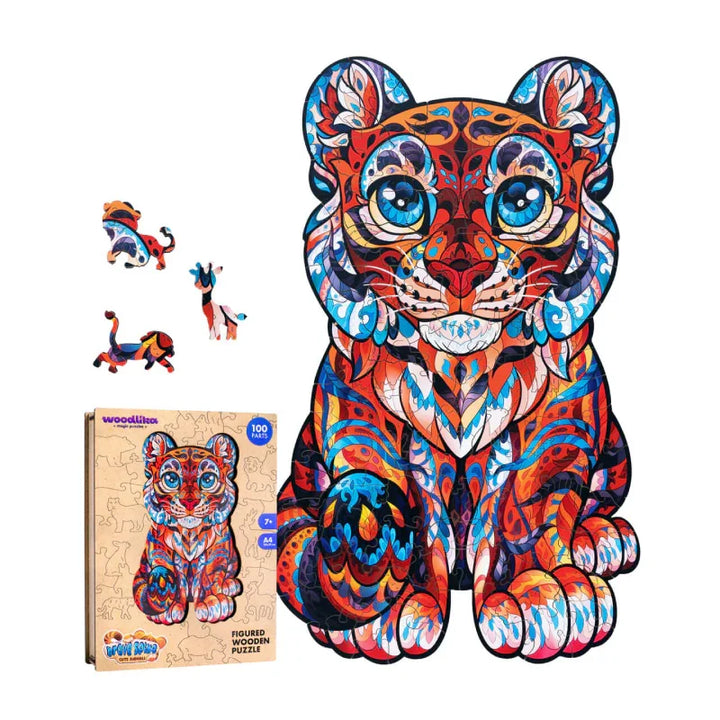 Buntes Holzpuzzle Tiger mit Verpackung, 100 Teile, kreativ, Geschenk für Kinder
